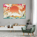 HZOHNAGO Japanese Tapestry Cherry Blossom Crane Sea Wave Fuji Mountain Red Sun Pattern Printed Wall Tapestry Painting Wall Hanging for Bedroom Living Room Dorm 90" W x 60" H by CozyNest Decor