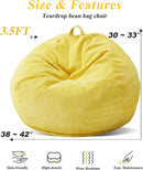 3.5FT Bean Bag Chairs Teardrop Bean Bag Chair for Adults Beanbag Chair with Memory Foam Filled Machine Washable Cover for Living Room, Bedroom (Large,Yellow) by TinyTreasures Baby Boutique