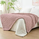 Bigacogo Chunky Knit Throw Blanket for Couch, 60x80 inches, 100% Hand Knitted with Thick Jumbo Chenille Yarn, Cozy Soft Large Rope Knot Cable Crochet Blankets for Sofa Bed Living Room, Dusty Pink by CozyNest Decor