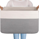 OIAHOMY 95L Blanket Basket, 24”x17”x14”, Large Woven Baskets for Storage, Nursery Cotton Rope Basket with Handle, Living Room, Nursery, Bedroom,Toy Baskets Organizer Bins, Grey & White by TinyTreasures Baby Boutique