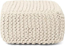 REDEARTH · Cube Low Pouf Foot Stool Ottoman - Hand Knitted Poof - Cord Boho Pouffe - Home Décor - Stuffed Footrest for Living Room - Nursery - Bedroom - Covered Patio - Room (16" x 16" x 8") - Ivory by CozyNest Decor