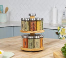 Orii 16 Jar Spice Rack with Spices Included - Rotating Countertop 2 Tier Tower Organizer for Kitchen Spices and Seasonings, (Bamboo Wood) by CozyNest Decor