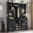 JXQTLINGMU 59" Farmhouse Hall Tree with Shoe Storage, Entryway Bench with 20 Cubbies, 12 Hooks & Sliding Barn Doors, Mudroom Coat Rack Cabinet, Black by CozyNest Decor