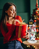 iStatue Lighted Stacked Snowman Tabletop Decor Figurine with Lamppost Lantern - 11.2'' Resin Cardinal Christmas Decorations Indoor - Unique Xmas Gift Idea (Joy Trio) by CozyNest Decor