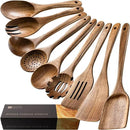 Wooden Spoons for Cooking, Nonstick Cooking Utensil Set with 9 Piece Acacia Wooden Spatulas and Spoons for Cooking, Terrific for Everyday Kitchen Tasks by CozyNest Decor