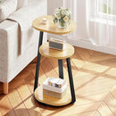 Side Table, Small End Table with Metal Frame, 3-Tier Bedside Tables, Round Side Tables for Living Room Bedroom Couch Bathroom, Oval, Modern Oak by CozyNest Decor