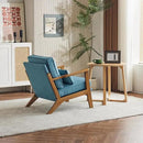 Karl home Accent Chair Wide Armrest Mid-Century Lounge Chair Linen Fabric Armchair with Lumbar Pillow & Solid Wood Frame for Living Room, Bedroom, Balcony, Cyan-Blue by CozyNest Decor