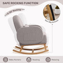 Nursery Rocking Chair with Ottoman, Upholstered Glider Rocker with High Backrest and Side Pocket, Rocking Accent Armchair with Solid Wood Legs for Nursery, Living Room, Bedroom Light Grey by TinyTreasures Baby Boutique