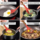 Zulay Kitchen Utensils Set Non-Stick Silicone Cooking Utensils Set with Authentic Acacia Wood Handles - 5 Piece Silicone Utensil Set - Silicone Kitchen Utensils Set with 464°F Heat Resistance - Red by CozyNest Decor
