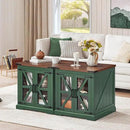 24" End Table with Charging Station, Farmhouse Night Stand with Glass Barn Door, Green Nightstands with Adjustable Storage Shelf, Large Wood Square Bed Side Table for Living Room, Bedroom by CozyNest Decor