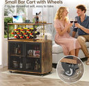 Wine Bar Cabinet with Wheels, 4-Tier Bar Cart with Power Outlets and LED Light, Liquor Cabinet Home Mini Bar with Wine Rack, Coffee Bar Cabinet for Liquor, Rustic Brown by CozyNest Decor