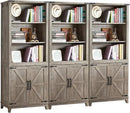 5 Tier Bookshelf 70in Tall Bookcase with Barn Doors and Storage Cabinet, Grey Farmhouse Book Shelf with Adjustable Shelves, Wood Freestanding Display Bookshelves for Bedroom, Kitchen (3PCS) by CozyNest Decor