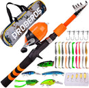 PROBEROS Kids Fishing Pole - Portable Telescopic Fishing Rod and Reel Combo Kit - Spincast Fishing Reel Casting Rods with Lures Lines Tackle Box and Bag for Boys Girls Youth Fishing by TinyTreasures Baby Boutique