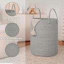 Large Woven Laundry Basket Hamper,60L Cotton Rope Storage Bin for Blankets,Toys and Clothes,Decorative Tall Nursery Hamper for Living Room,Baby Nursery,Bathroom and Bedroom,Grey by CozyNest Decor
