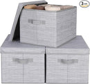 WUIKE 3 Pack Extra Large Closet Storage Bins with Lids, Gray Storage Boxes with Handles, Fabric Storage Baskets with Cover for Bedroom by CozyNest Decor
