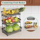 Giwil 3 Tier Countertop Fruit Basket for Kitchen, Vegetable Storage Bread Fruit Bowl Stand with 2 Banana Hooks, Wall Mounted Metal Wire Basket Organizer for Potato Onion, Black by CozyNest Decor