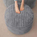 HIGOGOGO Round Stuffed Pouf Ottoman, Stripe Faux Fur Poufs with Foam Chunk Filling, Furry and Fluffy Pouf Foot Stool Storage Ottoman, 26 X 18 Floor Poufs Foot Rest for Living Room, Grey by CozyNest Decor