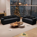 2 Pieces Corduroy Couch Set for Living Room, Black Cloud Sofa, Deep Seat Floor Couch for Bedroom, Futon Modern Sofa Sectional Bed, Black Corduroy by CozyNest Decor