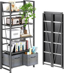 4NM No Assembly Foldable Bookshelf, 5-Shelf Collapsible Bookcase Storage for Small Spaces, 62.2" H, All Black by CozyNest Decor