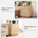 JXQTLINGMU 22" Modern Nightstand with Charging Station, Large Push-to-Open End Table, Wood Bedside Table w/Curved Profile Design, Handleless 3 Drawer Night Stand for Bedroom, Living Room, Natural Oak by CozyNest Decor