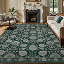 Floral 8x10 Area Rugs for Living Room, Washable Large Bedroom Rug, Soft Non Slip Carpet, Stain Resistant Low Pile Carpets for Indoor Under Table Dining Home Office Nursery, Dark Green by TinyTreasures Baby Boutique