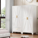 71'' Farmhouse Metal Wardrobe Cabinet with Hanging Rod, 2 Barn Door Wardrobe Closet with Adjustable Shelves,Drawer,for Dining Room,Bedroom,Living Room, Cloak Room,Office (White) by CozyNest Decor