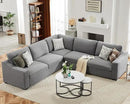112" L Shaped Sectional Sofa with Detachable Sofa Cover, Reversible Sectional Modular Couch for Living Room, Linen Fabric Corner Couch with 7 Seats, Grey by CozyNest Decor