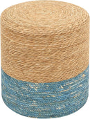 Pouf Ottomans, Handwoven Natural Straw Footstool, Round Braided Outdoor Patio Stool with Wood Frame, Boho Decor Accent Seat Balcony, or Garden (Blue) by CozyNest Decor