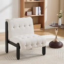 Modern Armless Accent Chair for Living Room, Beige Chenille Button Tufted Upholstered Lounge Reading Chair with Black Wood Frame by CozyNest Decor
