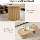 Oval Fluted Coffee Table, 47" Farmhouse Wood Coffee Table Mid Century Modern Center Table Boho Living Room Tables for Living Room Office,Natural by CozyNest Decor