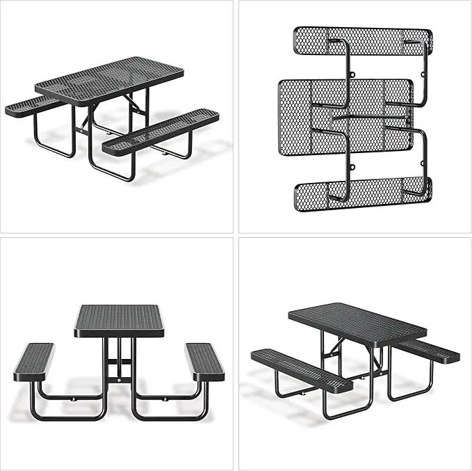 4FT Metal Picnic Tables for Outdoors, Commercial Rectangular Picnic Table and Bench Set for Outside, Patio, Garden, Backyard, Porch, Surface Mount, Black, photo 8 of 8