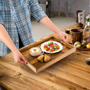 YOUEON 2 Pack Large Acacia Wood Serving Tray with Handles, 17x12 Inch Decorative Wood Trays for Serving Food, Party, Rectangle Ottoman Tray, Coffee Table Trays for Bed, Living Room, Kitchen by CozyNest Decor