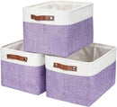 Storage Bins Large Fabric Storage Baskets for Shelves 3 Pack, Decorative Linen Closet Baskets with Handles for Organizing, Shelf, Clothes, Home, Office, 15x11x9.5Inches (Purple&White) by CozyNest Decor