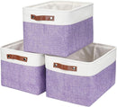 Storage Bins Large Fabric Storage Baskets for Shelves 3 Pack, Decorative Linen Closet Baskets with Handles for Organizing, Shelf, Clothes, Home, Office, 15x11x9.5Inches (Purple&White) by TinyTreasures Baby Boutique