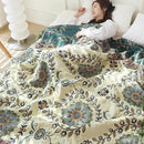 Snycler Boho Throw Blanket for Bed - 100% Cotton Ultra Soft Rustic Quilt - Blue Green Floral Printed Farmhouse Decor Bed Blankets, 80"×90" All Season Rustic Throw for Sofa Couch Chair by CozyNest Decor