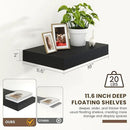 Black Deep Floating Shelves for Wall | 16 Inch Wide x 12 Inch Deep Floating Shelves Set of 2 | Rustic Wood Wide Wall Shelves | Bookshelf Laundry Shelf TV Shelf by CozyNest Decor