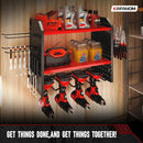 KAFAHOM Power Tool Organizer for Tool Storage, Drill Holder Wall Mount With 2 Side Pegboards, Metal Tool Shelf with 12 Hooks, Tool Organizers Storage Rack, Utility Cordless Drill Rack Red by GreenHaven Gardens