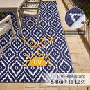 OLANLY Outdoor Rug 6x9 ft Waterproof, Outdoor Plastic Straw Rug with Geometric Pattern Clearance, Reversible RV Mat for Patio, Camping, Balcony, Deck, Backyard, Navy & White by CozyNest Decor