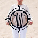 Metal Compass Letter Monogram | Wall Monogram Sign | Nautical Decor | Rustic Compass letter Decor | Wedding Gift, Steel Compass by CozyNest Decor