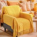 inhand Knitted Fall Throw Blanket for Couch and Bed, Knit Fall Decor Halloween Blanket with Tassel, Mustard Yellow Lightweight Decorative Farmhouse Warm Woven Blankets and Throws for Women, 50"x60" by CozyNest Decor