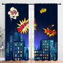Superhero Rod Pocket Blackout Curtains for Boy Girl Bedroom, Cartoon Skyline Buildings Cityscape Home Energy Efficient Light Filtering Window Curtain for Living Room, 84x84 inch by TinyTreasures Baby Boutique