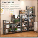 4NM No Assembly Foldable Bookshelf, 6-Shelf Collapsible Bookcase Storage for Small Spaces, 74" H, Rustic Brown and Black by CozyNest Decor