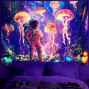 BVBOX Astronaut Blacklight Tapestry 79"x59", UV Reactive Astronaut Jellyfish Underwater World Glow in Dark Tapestries, Black Light Neon Upright Poster Wall Hanging Backdrop Decor for Bedroom Living Room by CozyNest Decor