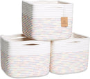NaturalCozy Storage Cubes 9”x9”x7”Cotton Rope Woven Baskets for Organizing 3-Pack | 9 Inch Cube Storage Bin | Small Basket for Shelf Nursery, Pantry, Decorative Plant, Bathroom Closet, Toy Gift by TinyTreasures Baby Boutique