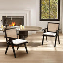 Rattan Dining Chairs Set of 2, Farmhouse Wicker Dining Chairs with Removable Linen Cushion Accent Cane Armchair for Dining Room Kitchen Restaurant, Black by CozyNest Decor
