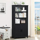 70in Tall Bookshelf 5 Tier Bookcase with Barn Doors and Adjustable Shelves, Black Farmhouse Book Shelf with Storage Cabinet, Wood Freestanding Display Bookshelves for Bedroom, Kitchen (3PCS) by CozyNest Decor