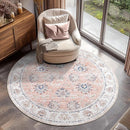 jinchan Round Rug 4ft Area Rugs Vintage Floral Distressed Design - Machine Washable Non-Slip Low-Pile Ultra-Thin Circle Rug for Entryway Bedside Living Room Dining Room Bedroom (4' Round,Pink) by TinyTreasures Baby Boutique