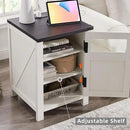 JXQTLINGMU Farmhouse End Table with Charging Station, 18'' Rustic Nightstand with Barn Door & Adjustable Shelf, Wooden Sofa Side Table with 3-Tier Storage for Living Room, Bedroom, White by CozyNest Decor