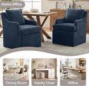 VKNOW Upholstered Dining Chairs Set of 2, Modern Kitchen Chairs Dinner Chairs with 4 Casters, Linen Armchair for Bedroom Reading Room Living Room, Navy by CozyNest Decor