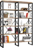 IRONCK Bookshelves Double Wide 6-Tier 76" H, Open Large Bookcase, Industrial Style Shelves for Home Office, Easy Assembly by CozyNest Decor